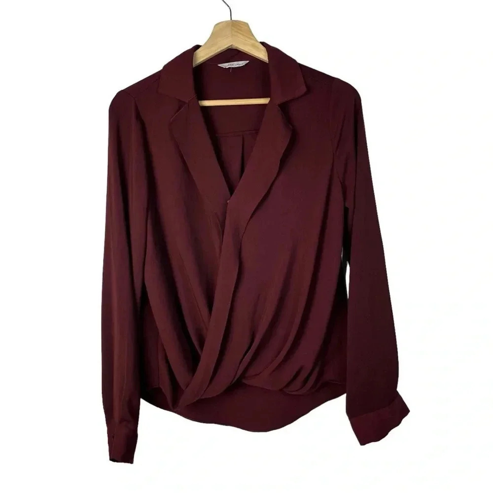 Naked Zebra Burgundy Red Wrap Front Long Sleeve Top M